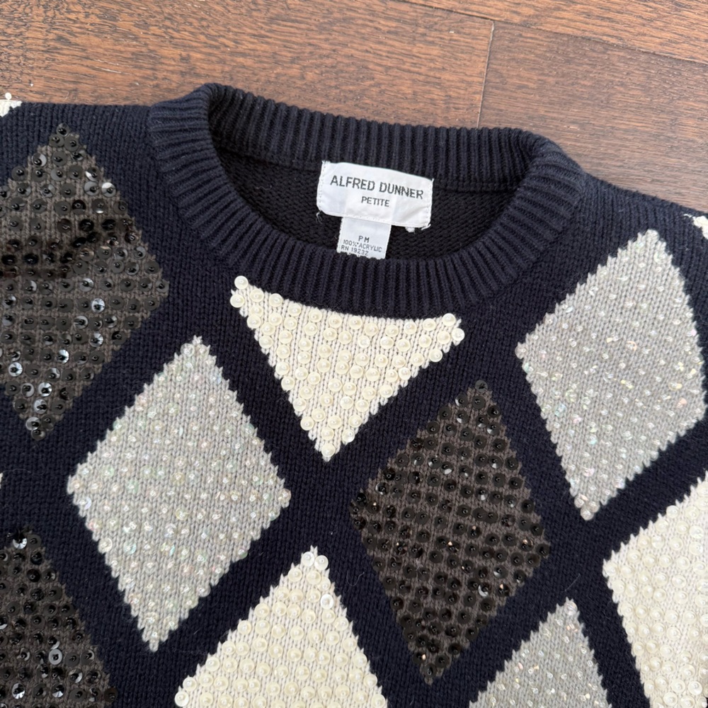 Vintage Alfred Dunner‎ Petite M Sweater Beaded Party Ugly Grandma Sequin Knit - Picture 2 of 6